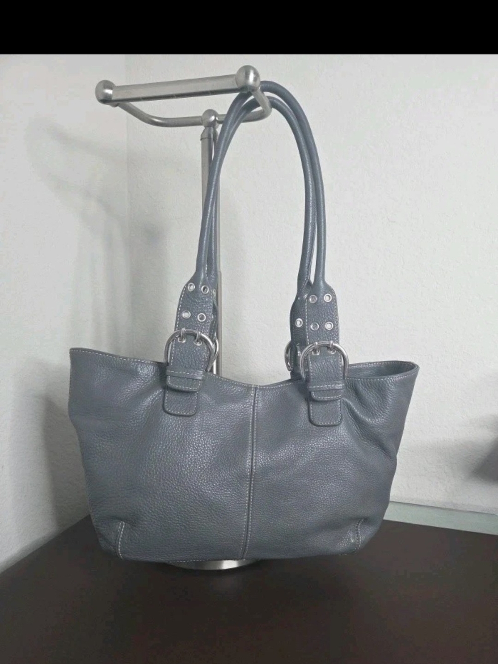 Tignanello Pebbled Leather Shoulder Tote in Slate Blue - Picture 2 of 16